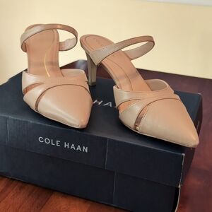 Cole Haan leather beige mules.
